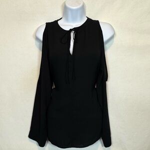 A-60 Loft Black Cold Shoulder Long Sleeve Pullover Blouse Size S‎